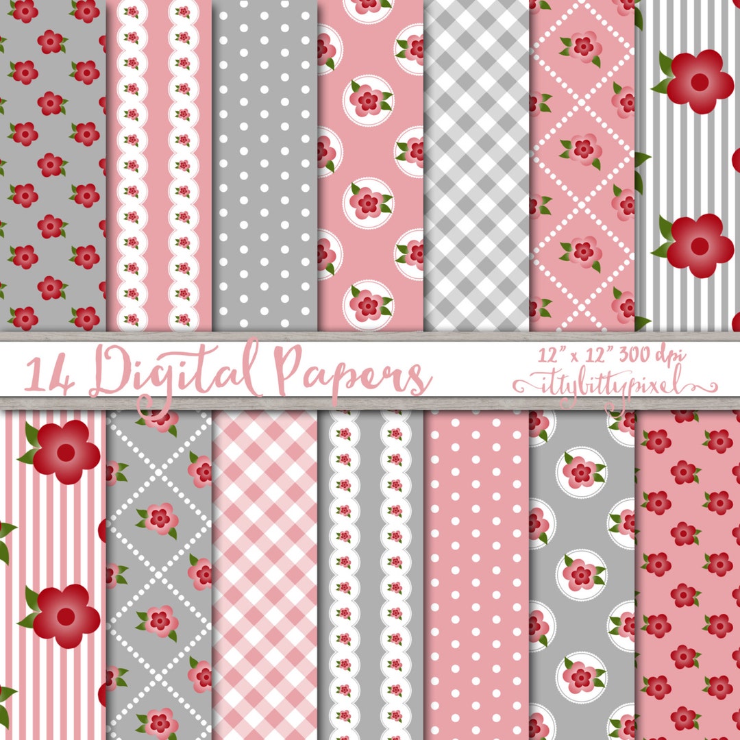 Grey Pink Shabby Chic Scrapbook Paper Digital Shabby Chic Paper Pack ...
