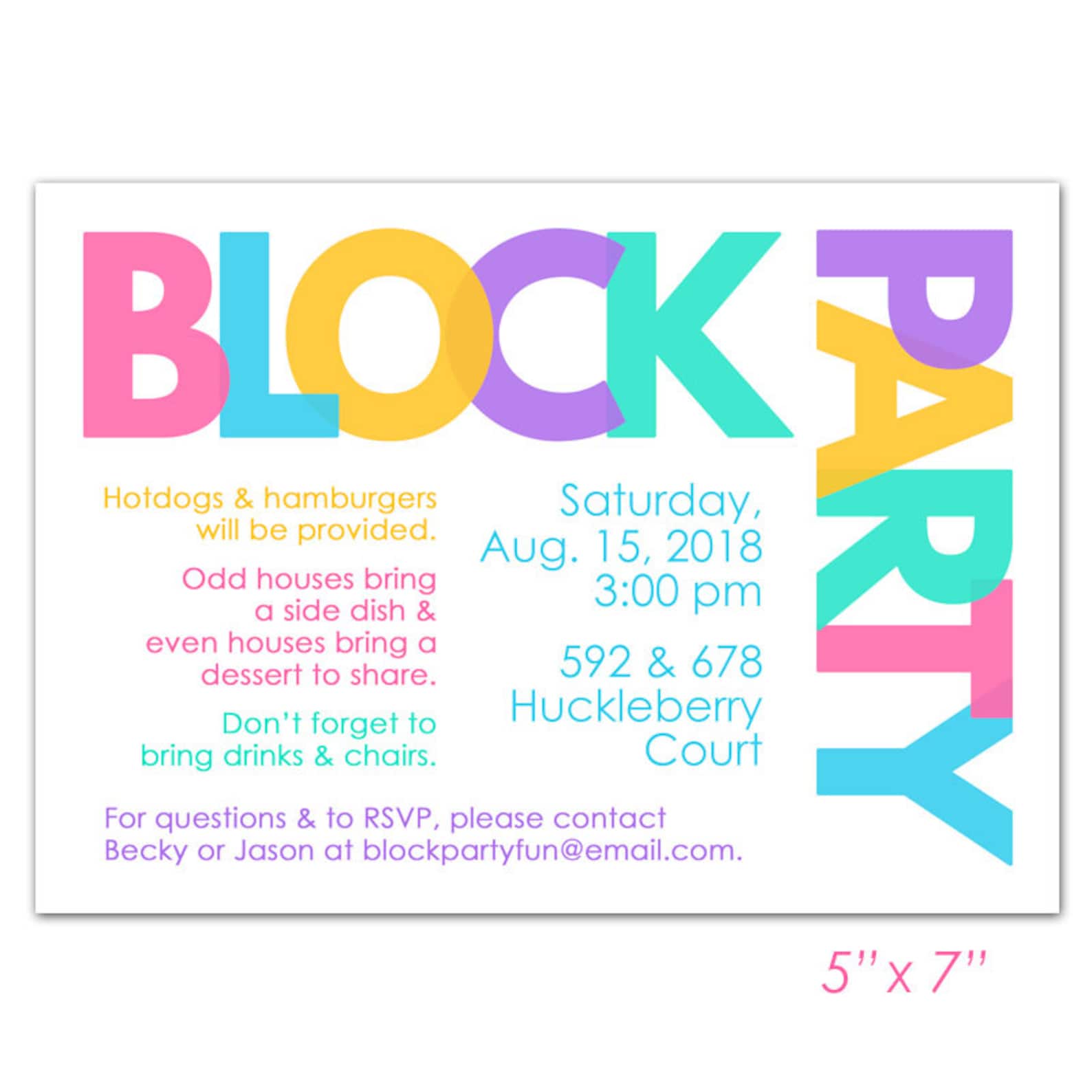 Neighborhood Block Party Invitation Announcement Invite Card Etsy
