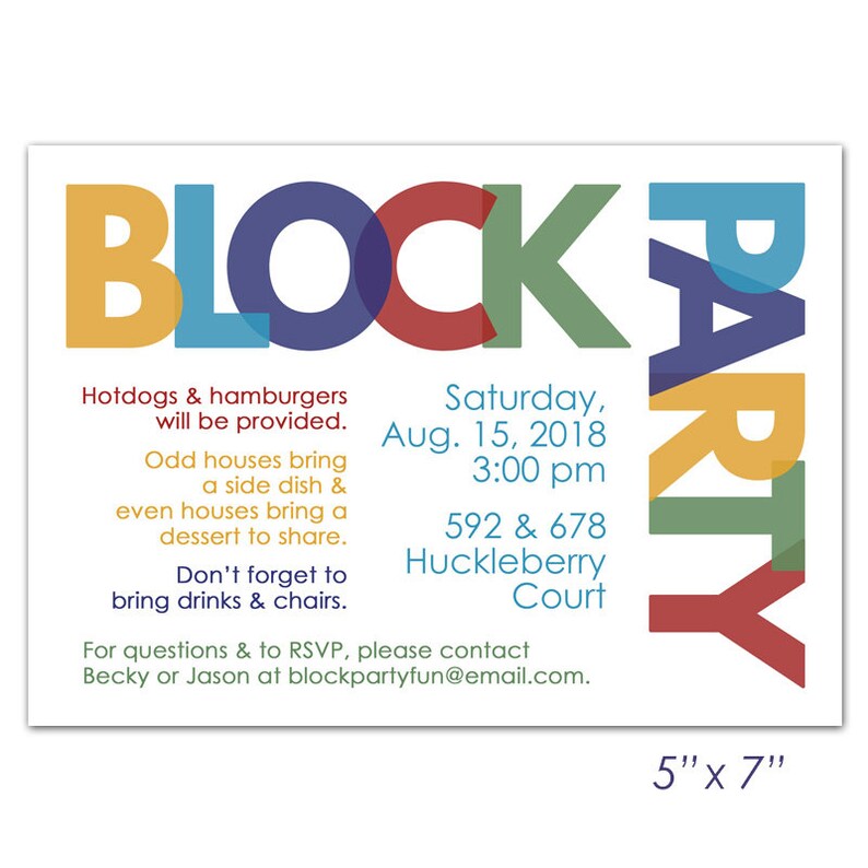 Neighborhood Block Party Invitation Announcement Invite Card Etsy