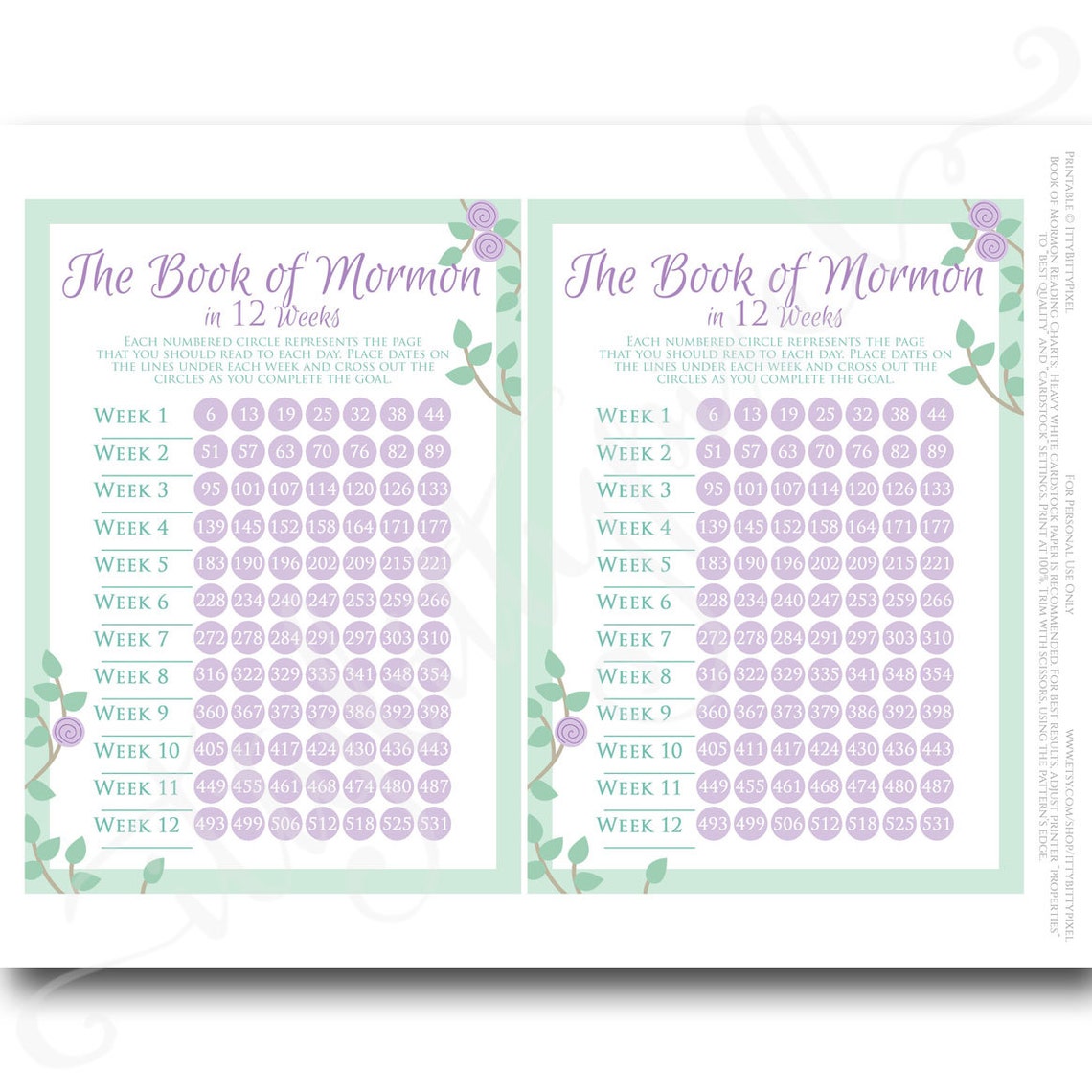 Book of Mormon Scripture Reading Chart- LDS 12 Week Young Women ...