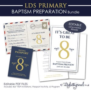 Pacote de Preparação para o Batismo e Confirmação SUD - Primária É Ótimo Ter 8 Anos PDF Editável Convite Programa Atividade