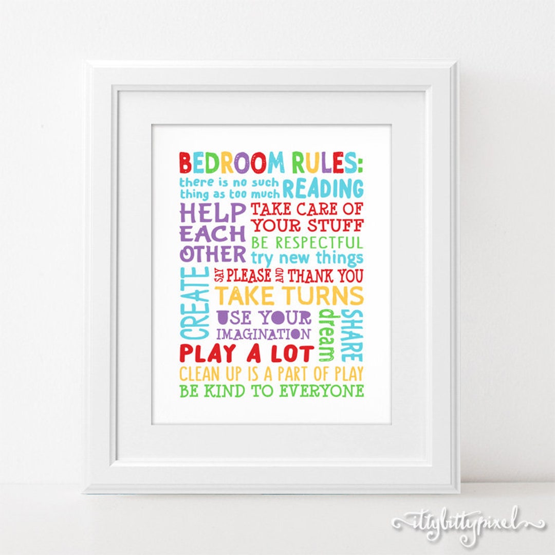 Bedroom Rules Digital Wall Art Print PRINTABLE Subway Art Playroom Toy