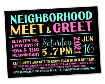 Neighborhood Meet & Greet Invitation - Block Party Gathering Announcement Invite Card Digital Customized Custom Barbecue BBQ Meeting