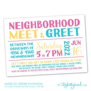 Invitation à la rencontre et à la bienvenue du quartier - Annonce de rassemblement de fête de quartier Carte d'invitation Numérique Personnalisée Barbecue BBQ Réunion