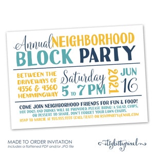 Neighborhood Block Party Invitation - Announcement Invite Card Digital Customized Custom July Patriotic Barbecue BBQ Family Reunion Friends