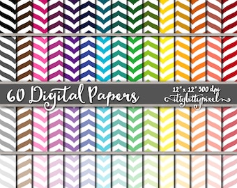 Curved Chevron Scrapbook Paper, Scrapbooking Paper, Chevron Digital Paper, Chevron Paper, Thin Chevron, Commercial Use Paper Pack, Colorful