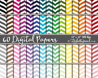 Curved Chevron Scrapbook Paper, Scrapbooking Paper, Chevron Digital Paper, Chevron Paper, Thin Chevron, Commercial Use Paper Pack, Colorful