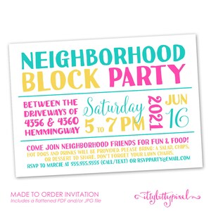 Neighborhood Block Party Invitation - Announcement Invite Card Digital Customized Custom Summer Party Barbecue BBQ Family Reunion Friends