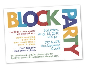 Neighborhood Block Party Invitation - Announcement Invite Card Digital Customized Custom Summer Party Barbecue BBQ Family Reunion Friends