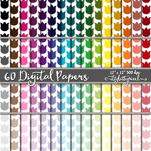 Flower Scrapbook Paper, Tulip Scrapbooking Paper, Floral Digital Paper, Easter, Colorful, Pastel, Paper Pack, Polka Dot Pattern