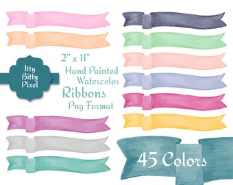 Watercolor Ribbon Clip Art - Banner Hand Painted Digital Clipart Paint PNG Format Images Graphics Wedding Party Invitation
