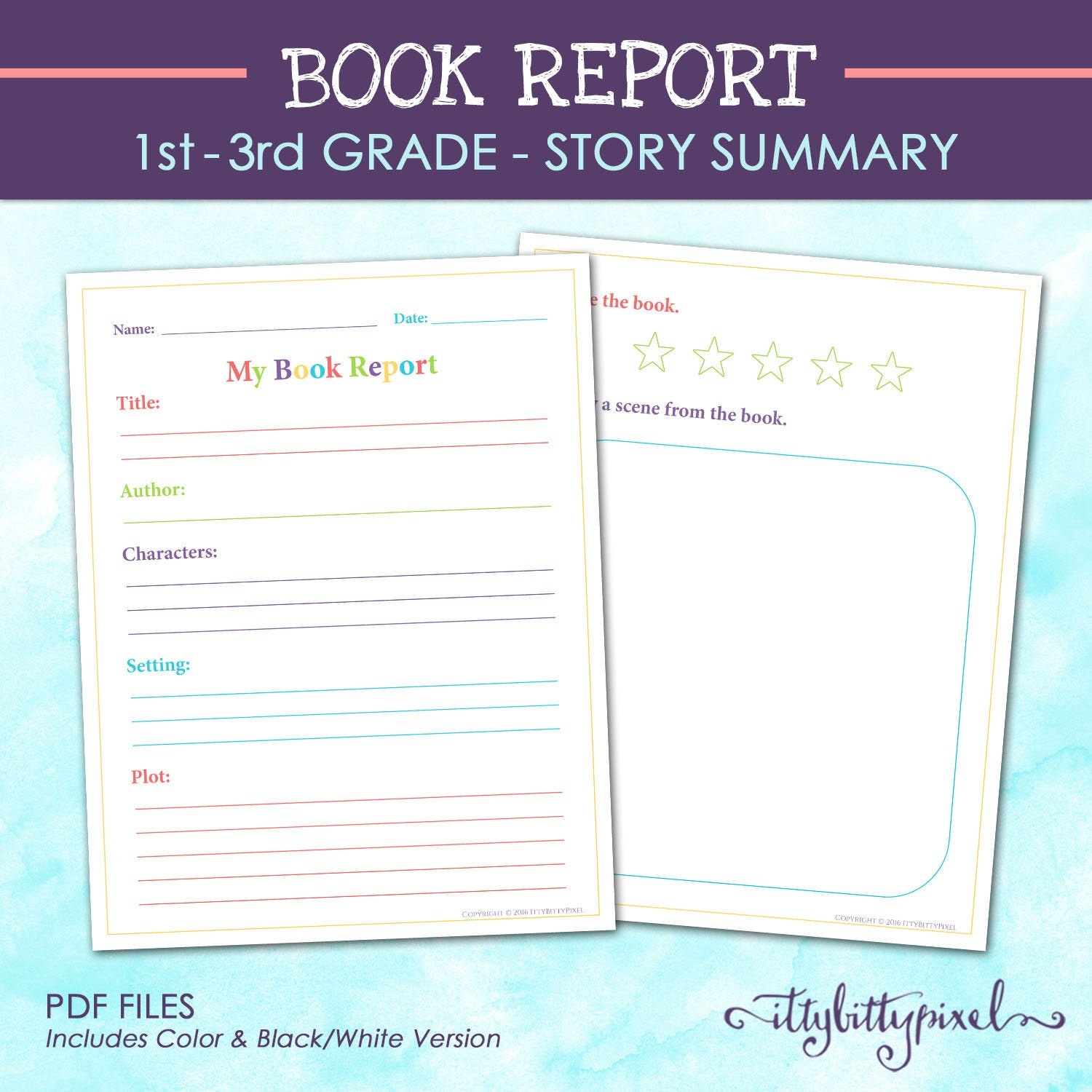 Book Report Worksheet Printable First Second Third Grade | Etsy