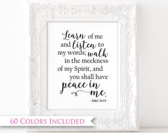 Learn of Me - LDS Digital Wall Art Print PRINTABLE Young Women YW Relief Society Typography Gift Craft D&C 19:23 Scripture Peace Christ