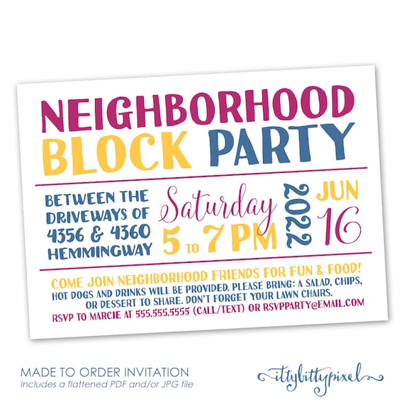 Neighborhood Block Party Invitation Announcement Invite Card Etsy