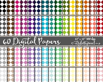 Damier, treillis, carreaux, losanges, papier de scrapbooking numérique, 60 couleurs (12 x 12 JPG)