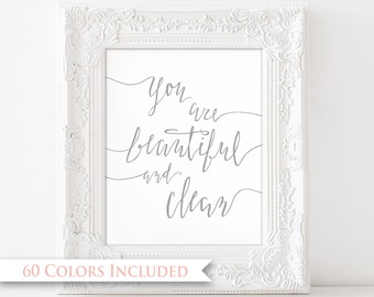 You Are Beautiful & Clean - LDS Digital Wall Art Print PRINTABLE Baptism Hand Drawn Missionary Great to be Eight Primary Gift Decor Girl