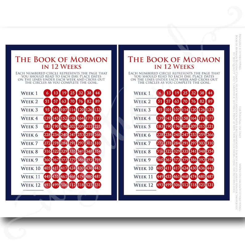 100 Day Book Of Mormon Reading Chart