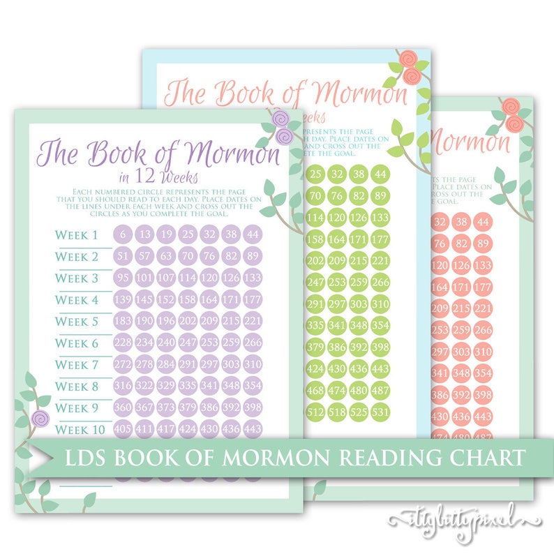 Book of Mormon Scripture Reading Chart LDS 12 Week Young Etsy