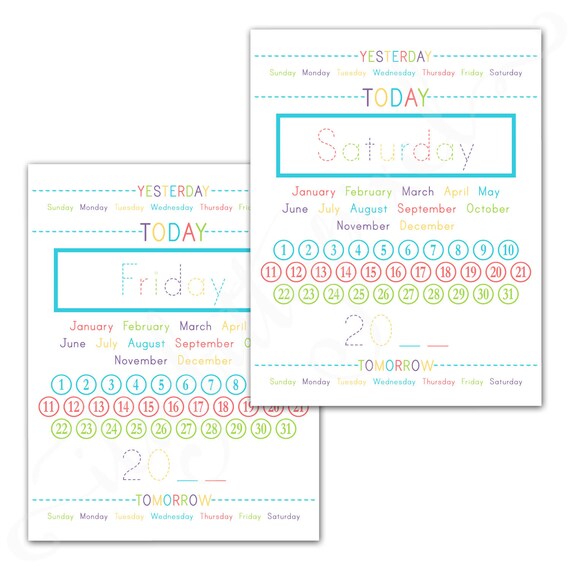 kindergarten daily worksheets calendar month day week date etsy