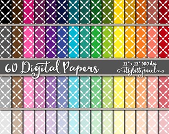 Lattice Trellis Quatrefoil Pattern, Digital Scrapbook Paper, 60 Colors (12x12 JPG)