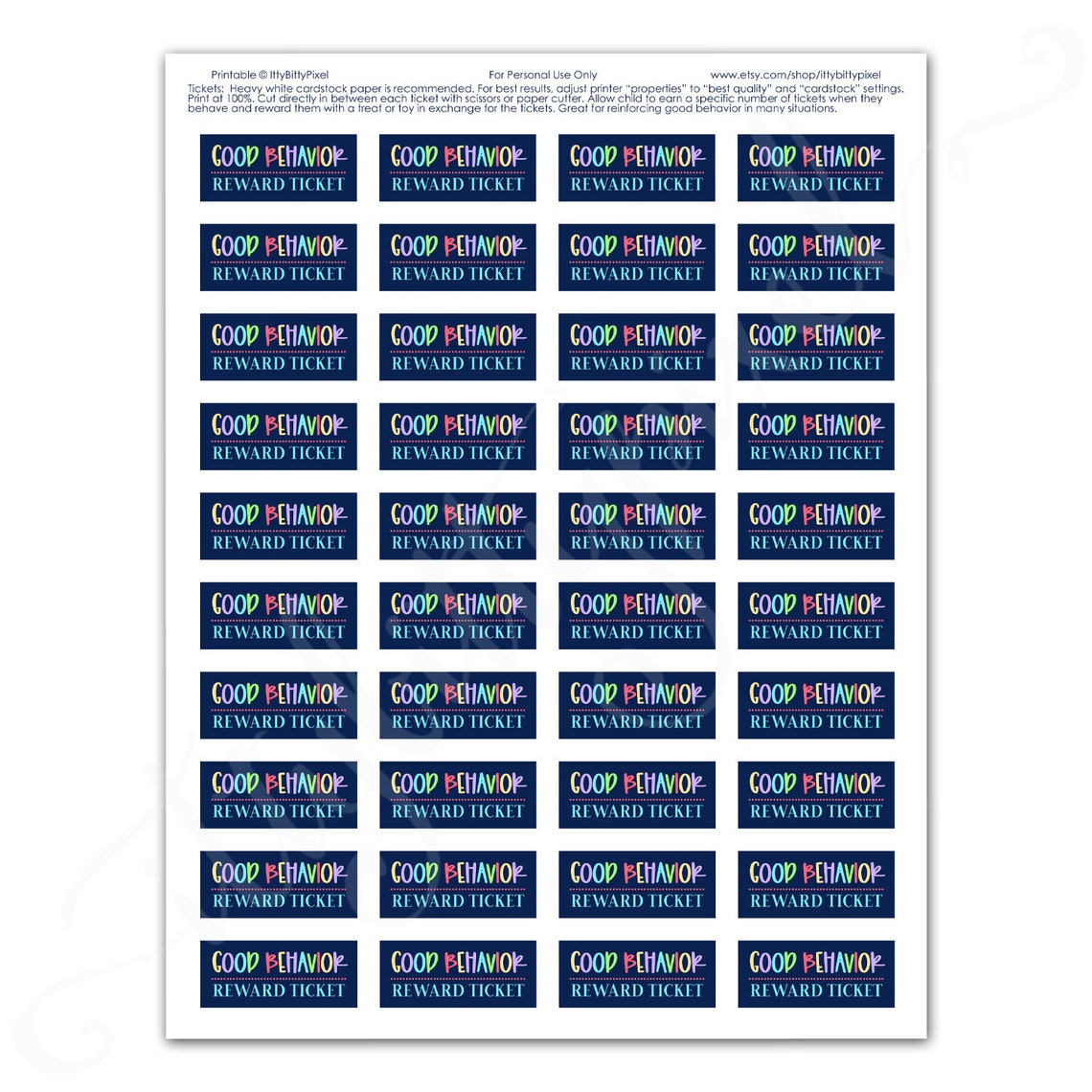 Kids Good Behavior Reward Ticket Printable Digital PDF Prize Etsy UK