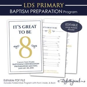 LDS Baptism and Confirmation Preparation Meeting - Primary It's Great to Be 8 PRINTABLE Editable PDF Annual Meeting Ward Stake Program