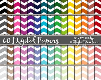 Chevron Scrapbook Paper, Scrapbooking Paper, Digital Paper, Red, Orange, Yellow, Green, Blue, Purple, Pink, White, Black, Grey, Brown