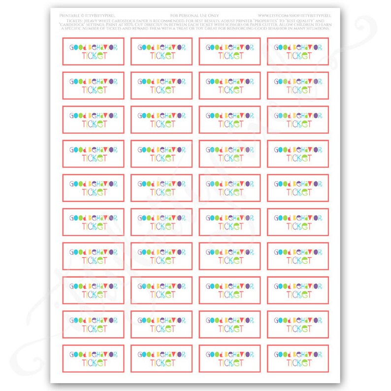 Little ones Behaviors Tickets- Printable Electronic PDF Gain Process Ticket Card Objective Chart Kids Boy or girl Clroom Trainer Assists Homeschool Chore picture relating to Printable Reward Tickets identify Children Behaviors Tickets- Printable Electronic PDF Benefit Method Ticket Card Function Chart Youngsters Little one Clroom Trainer Will help Homeschool Chore