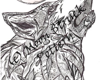 Animal Coloring Page Wolf Adult Printable Sheet Digital Download From A Very Zen Thing