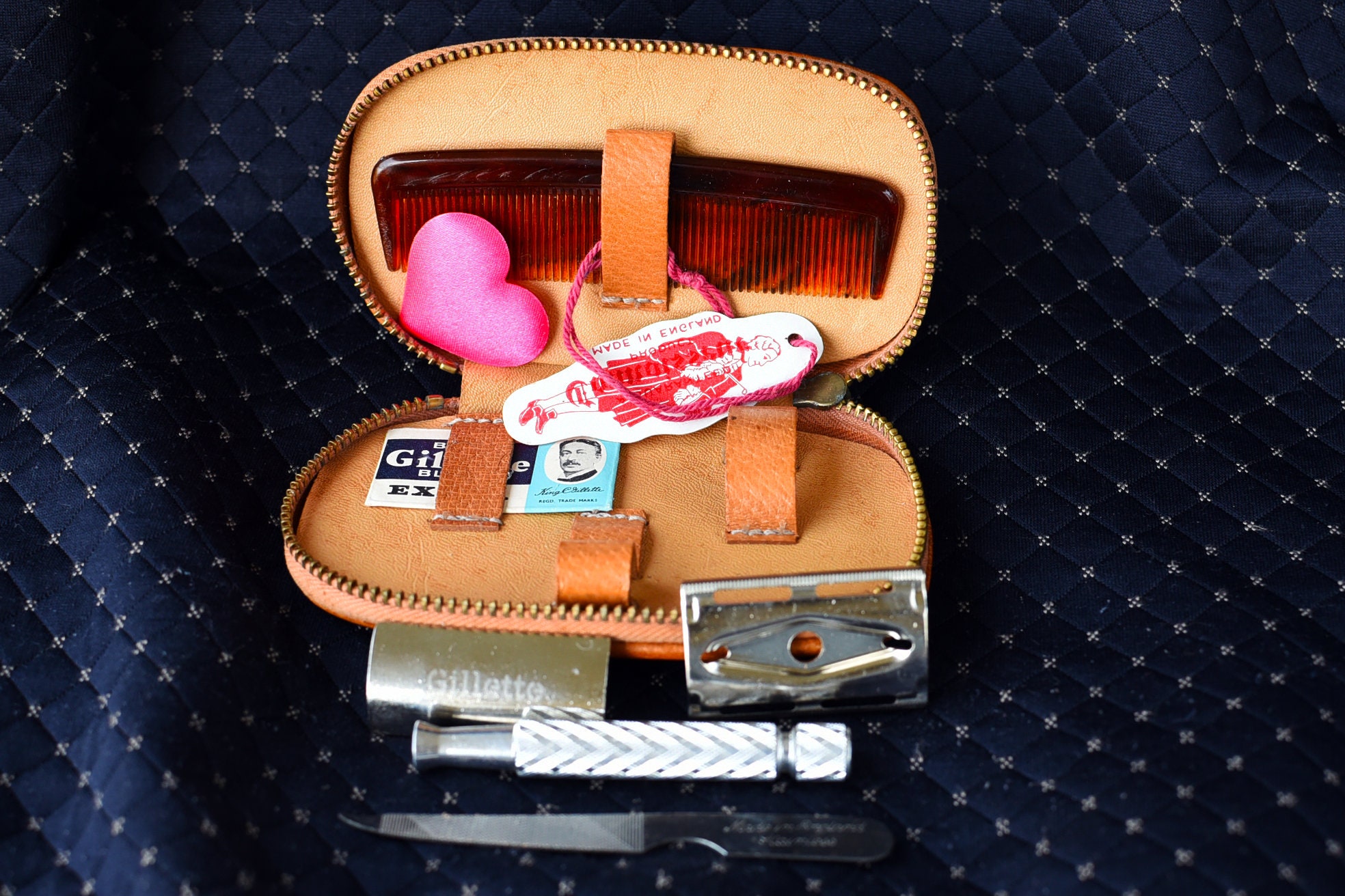 Étui De Voyage En Cuir Vintage Pour Rasoir De Sécurité Gillette - Métal - Fabriqué USA
