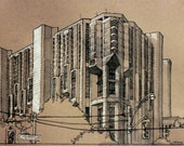 Original Ink Drawing of the Robarts Library, University of Toronto