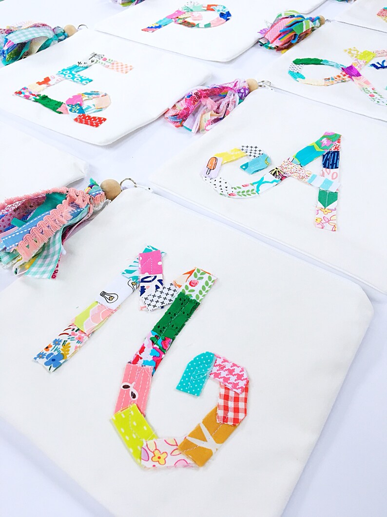 Monogram Pouch Initial Zipper Pouch with Fabric Tassel