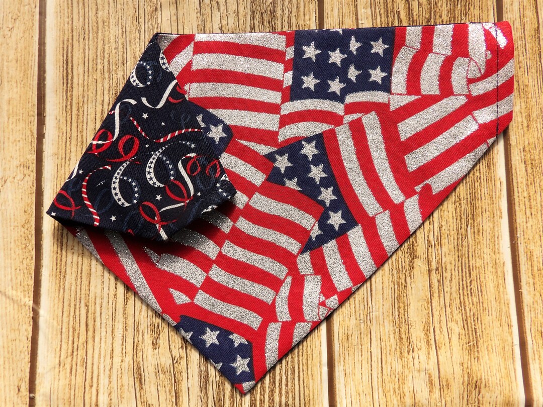 Reversible Patriotic Dog Bandana. American Flag Dog Bandana. Stars Dog