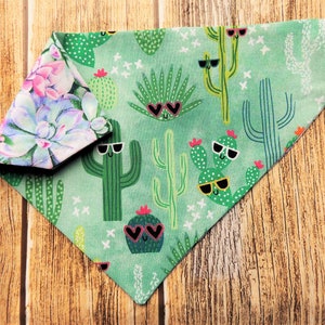 Reversible Succulent and Cactus Dog Bandana. Cactus Dog Bandana. Succulent Dog Bandana. Summer Dog Bandana. Spring Dog. Beach Dog.Reversible