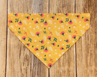 Yellow Floral Dog Bandana. Flowers Dog Bandana. Spring Dog Bandana. Floral Dog Bandana. Yellow Dog Bandana. Summer Dog Bandana. Over Collar.