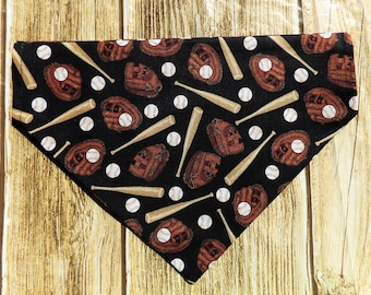 Baseball Dog Bandana. Baseball bat dog bandana. Baseball glove dog bandana. Sports dog. Black dog bandana. Baseballs dog. Spring dog. Summer