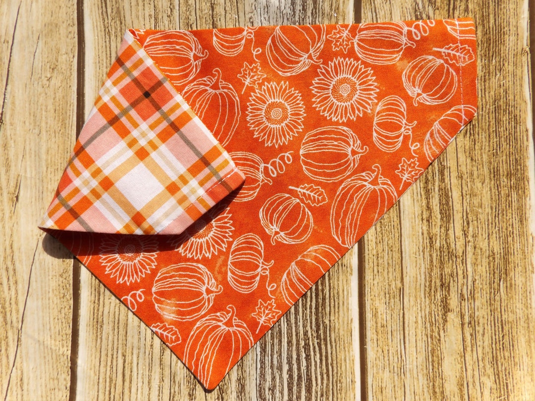 Reversible Pumpkin and Plaid Dog Bandana. Fall Dog Bandana. Etsy