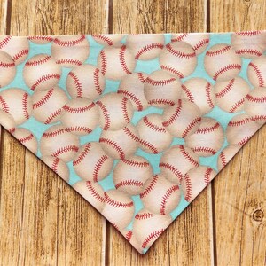 Baseball Dog Bandana. Baseballs dog bandana. Summer dog bandana. Spring dog bandana. Sports dog bandana.Slip on Over collar bandana.Teal dog