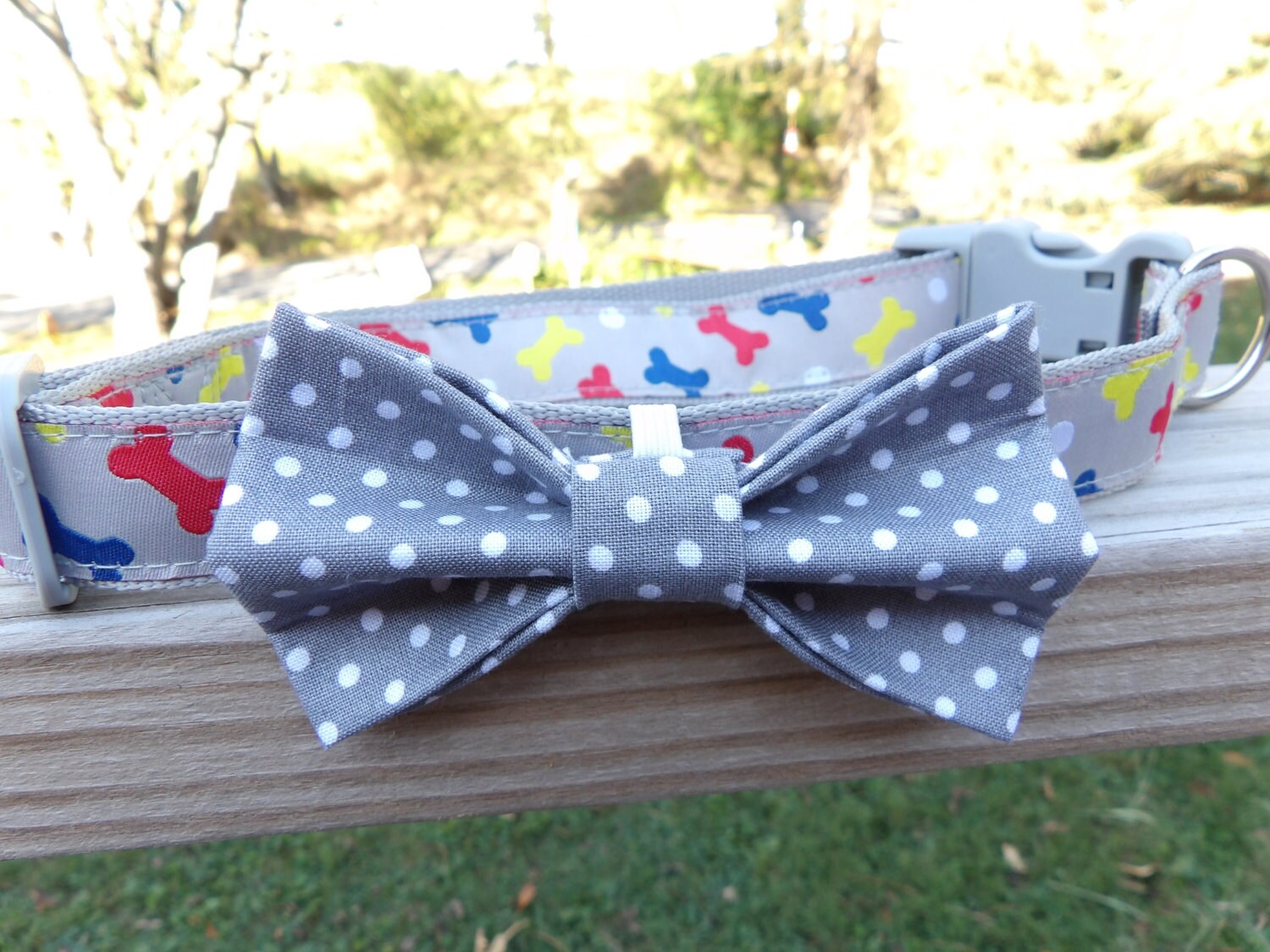 Dog Bow Tie Gray with White Polka Dots. Dog bow tie. Gray Etsy
