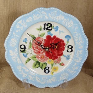 Upcycled Pioneer Woman Kitchen Plate Clock, NEW SWEET ROSE B Pattern, Stoneware Plate Wall Clock Handmade Plate Clock, Clock Dish,C6142 B