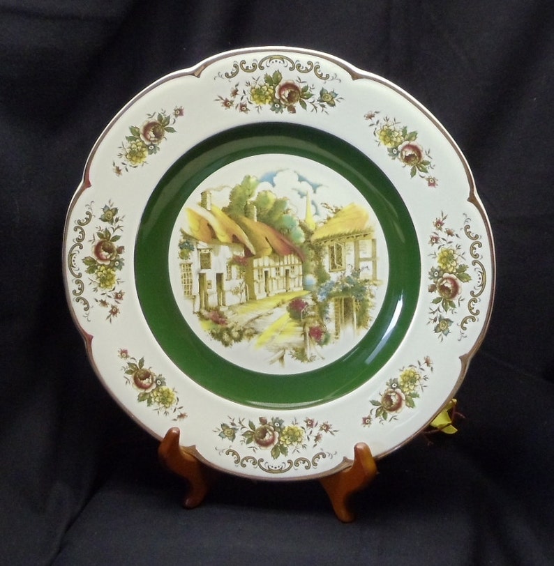 Vintage Ascot 10.5 Service Plate Charger by Wood and Sons,English Thatched Cottage Village Scene, VB7036 image 3