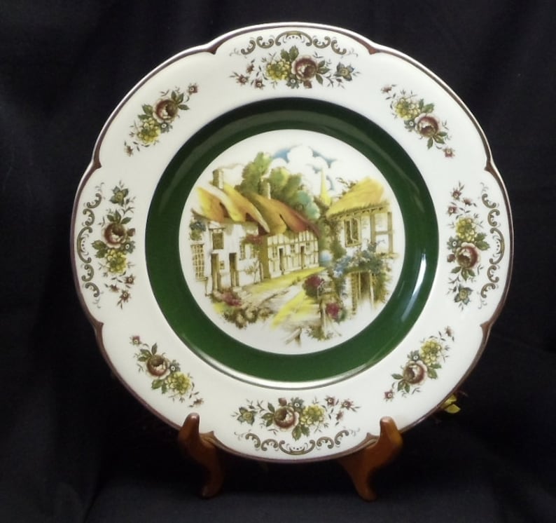 Vintage Ascot 10.5 Service Plate Charger by Wood and Sons,English Thatched Cottage Village Scene, VB7036 image 1