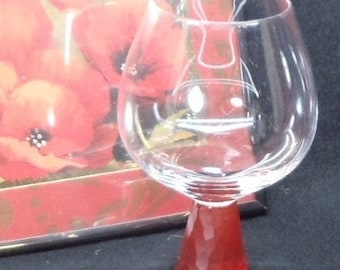 Vintage 1 Presscott Hand Blown Clear, Heavy Bottomed Aperitif/Martini/Cocktail Glass, Red Honeycomb Stem, , #VG4351