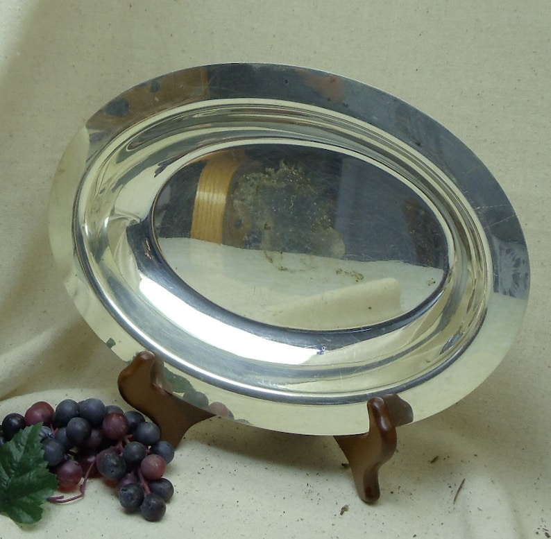 Braided Design Around Bottom Edge,antique silver bowl,#VH3027 Vintage Silver Plated Oval Serving Bowl with Handles