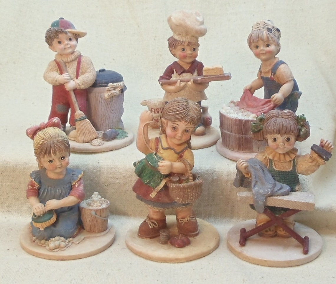 Vintage Tender Heart Treasures 6 Resin Figurines Each Doing Etsy