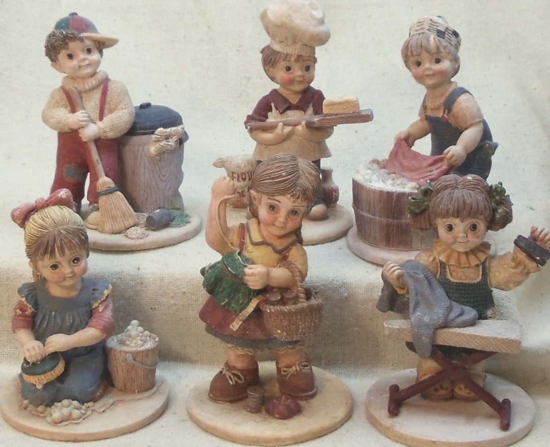 Vintage Tender Heart Treasures, 6 Resin Figurines, Each Doing a