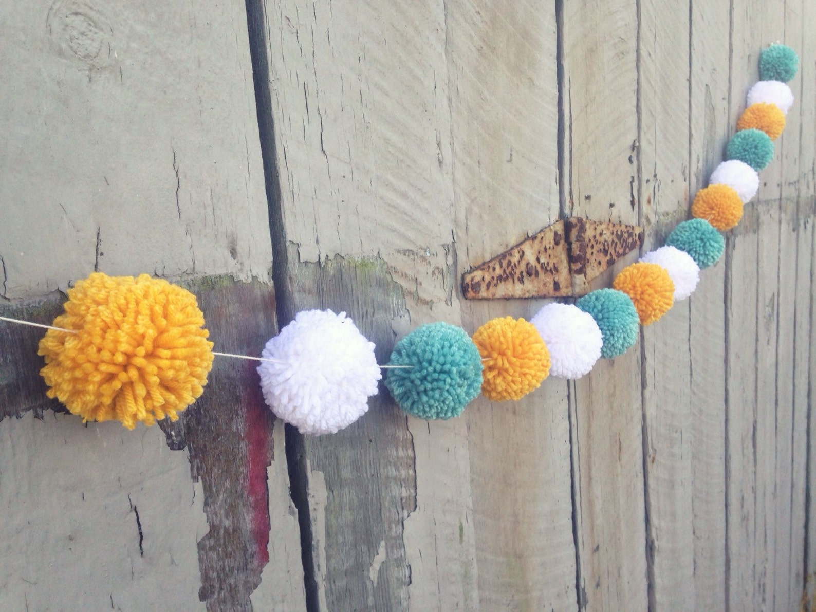 Yarn Pom Pom Garland Golden Yellow Sea Foam Green and White Etsy