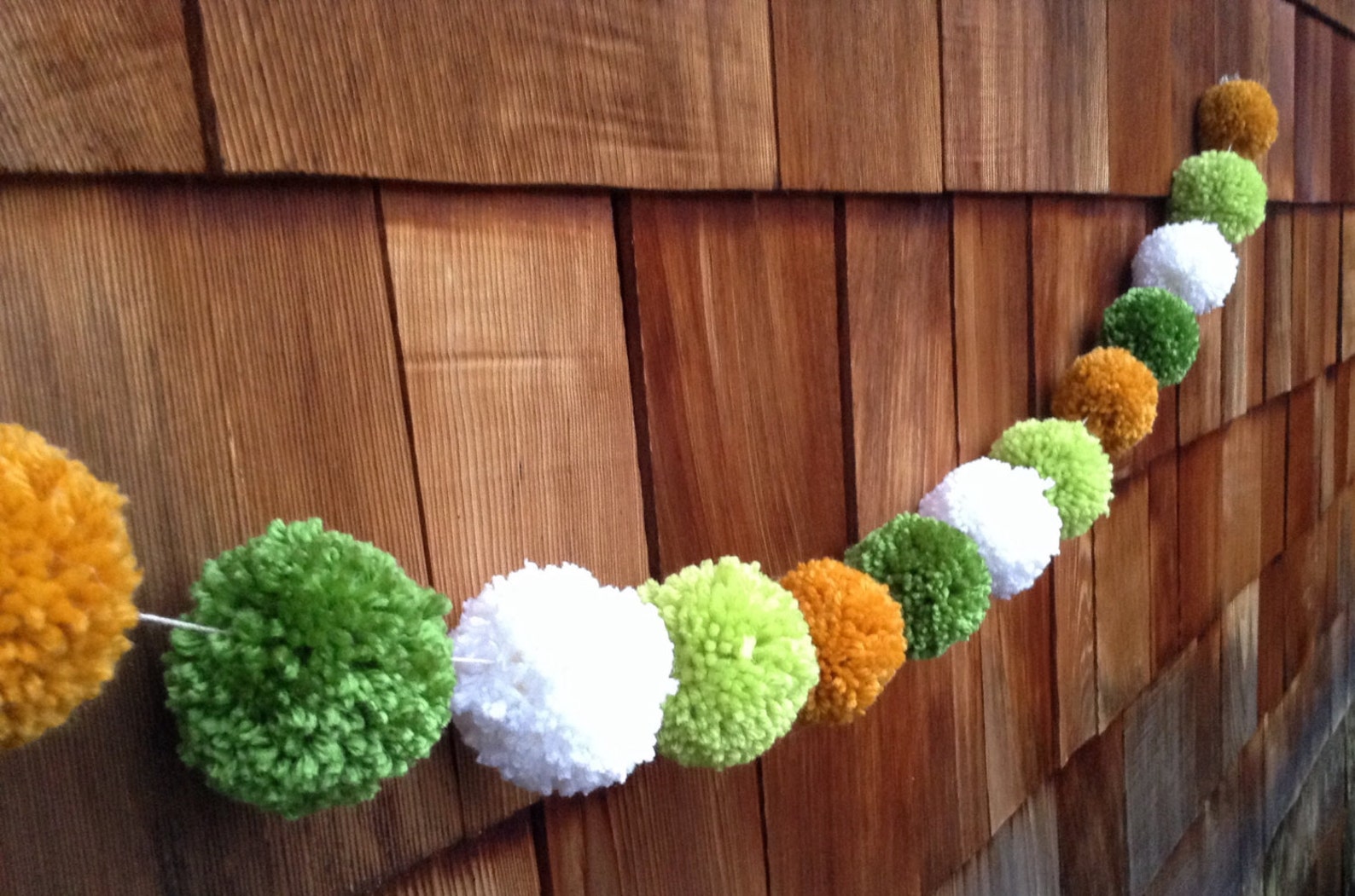 Yarn Pom Pom Garland Green Gold and White Etsy