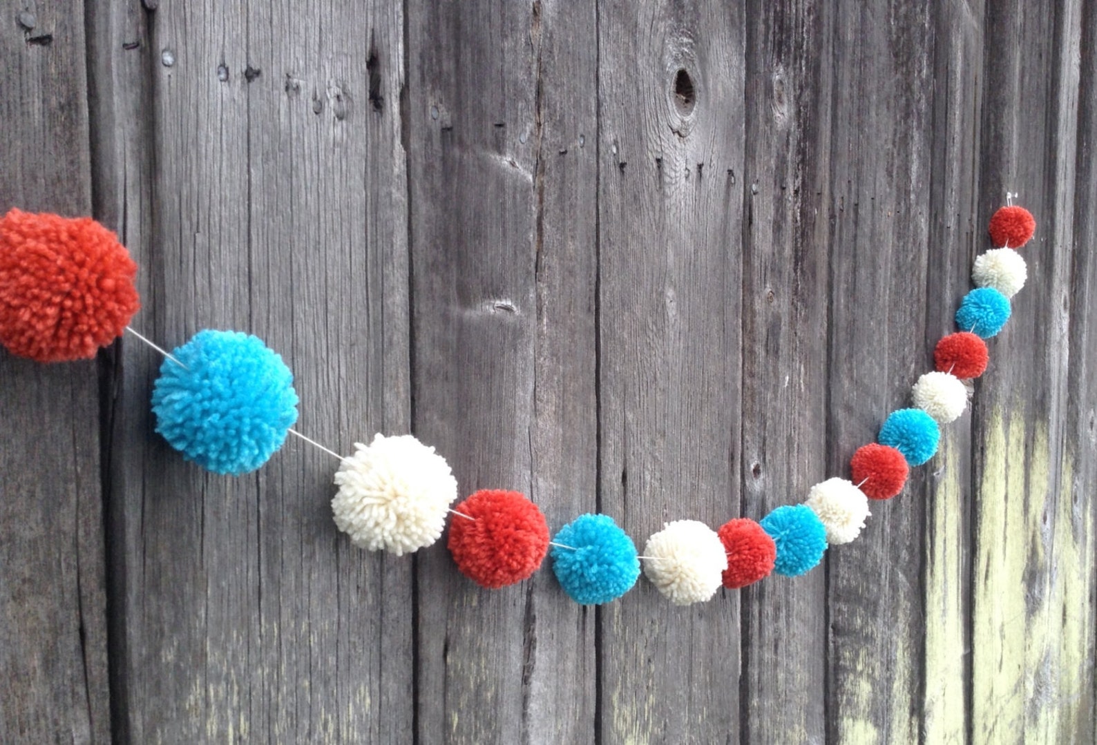 Yarn Pom Pom Garland Turquoise Rustic Orange and Soft White Etsy