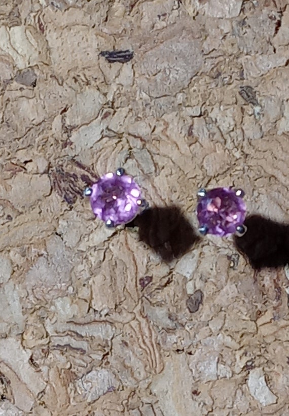 Round Faceted Natural Pink Tourmaline Studs in Ste